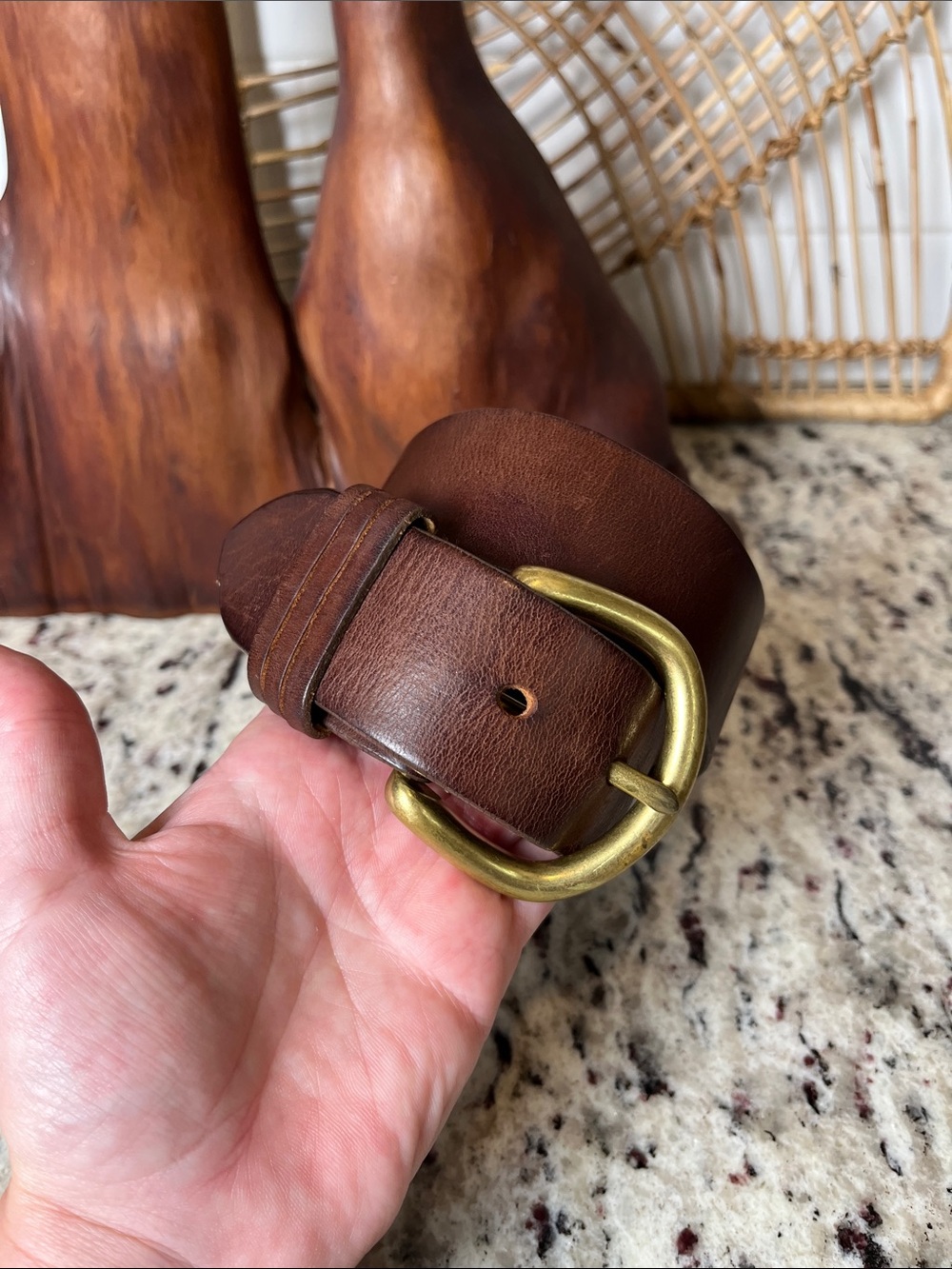 Eddie Bauer Brown Leather Belt with Brass-Tone Buckle - Picture 2 of 8